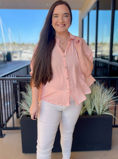 KORT IN CORAL CHEYANNE STRIPED BUTTON UP SHIRT FRONT VIEW