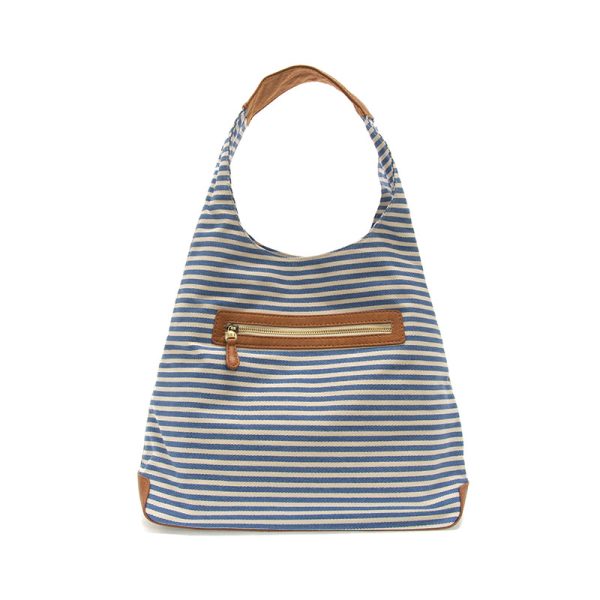 BLUE AND WHITE STRIPE HOBO BAG FRONT VIEW