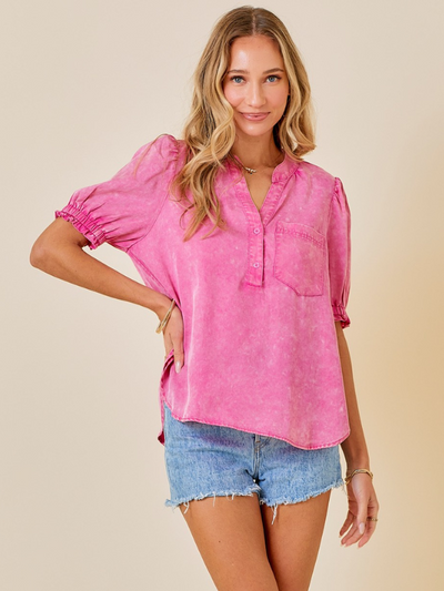 AVASA TENCEL TOP WITH POCKETS WASHED PINK FRONT VIEW