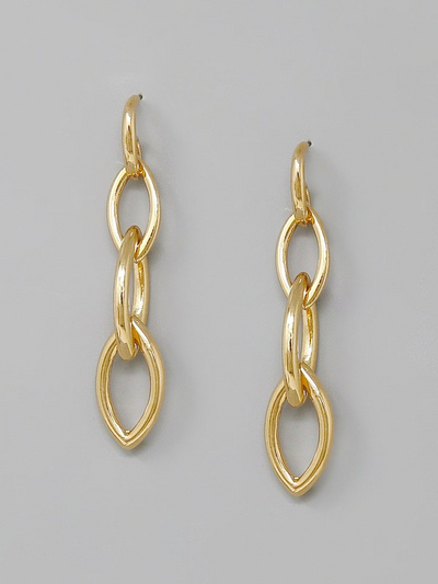 MARQUISE LINK METAL DANGLE EARRINGS GOLD FRONT VIEW