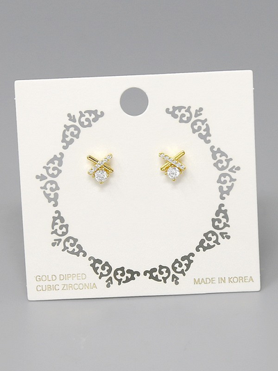 CRISSCROSS EMBELLISHED STUD EARRINGS GOLD CLEAR FRONT VIEW
