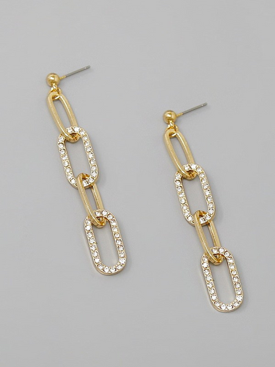 RHINESTONE PAVE LINKED DANGLE EARRINGS GOLD FRONT VIEW