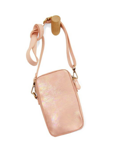 PHOENIX CROSSBODY PHONE BAG PINK HOLOGRAPHIC FRONT VIEW