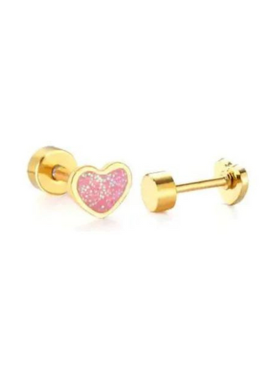 SCREWBACK STUD NORA HEART PINK FRONT VIEW
