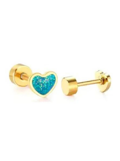 SCREWBACK STUD NORA HEART TEAL FRONT VIEW