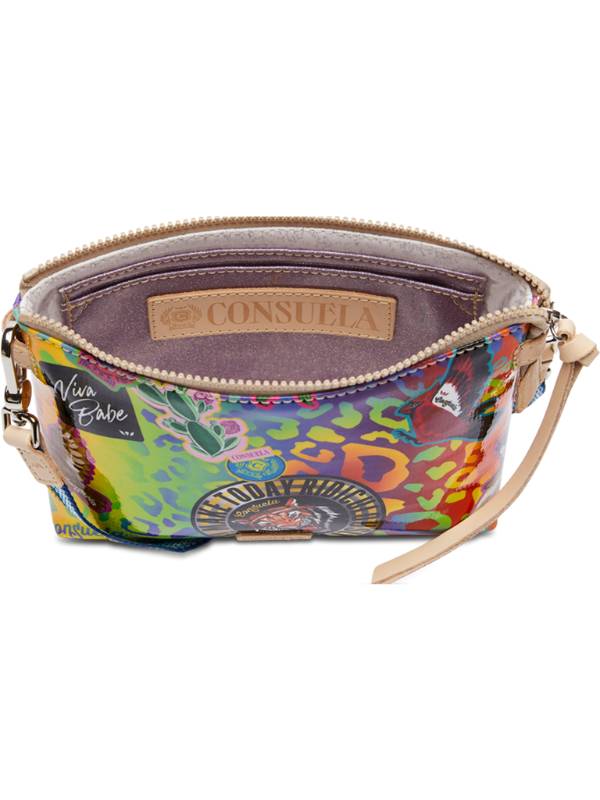 interior of bright leopard bag