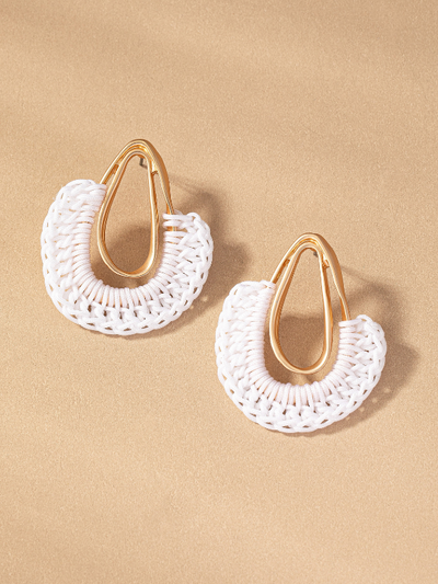 WHITE DOUBLE ORGANIC HOOP EARRINGS FRONT VIEW