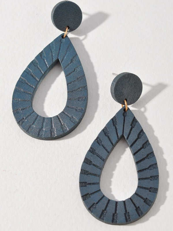 ROUND TEARDROP DANGLE EARRING NAVY FRONT VIEW