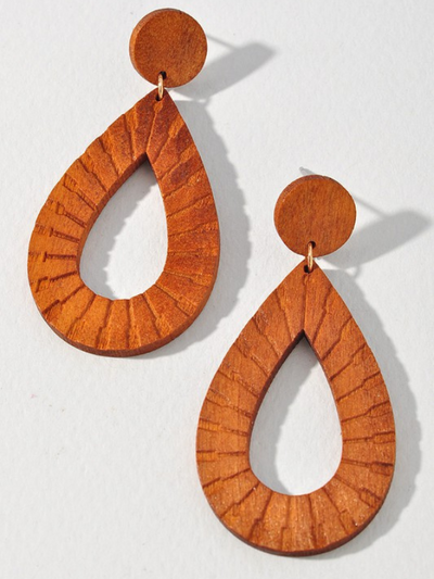 ROUND TEARDROP DANGLE EARRING BROWN FRONT VIEW