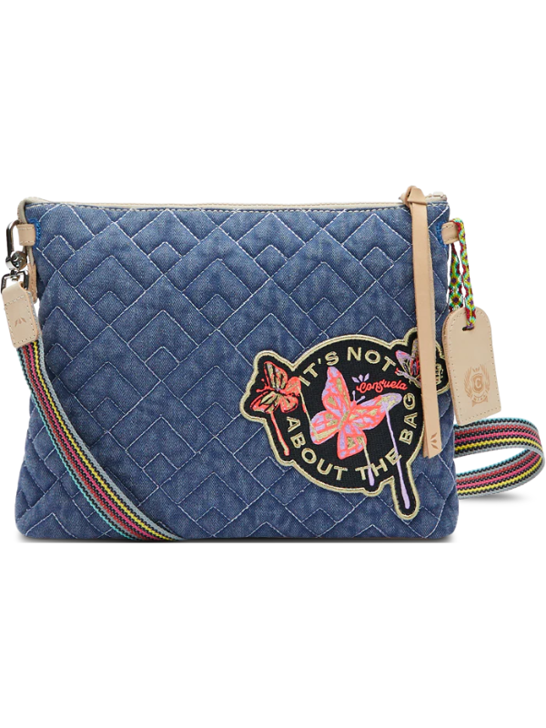back denim quilted bag with patch