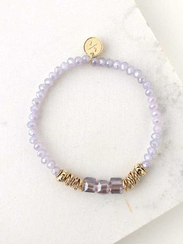 lavender beaded bracelet with gold accents