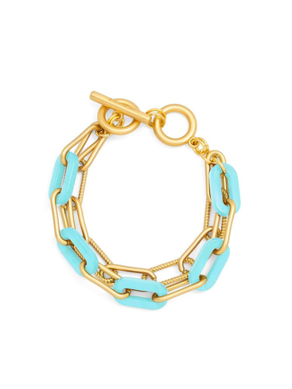 MARBLED RESIN LINK LAYERED TOGGLE BRACELET BRIGHT BLUE FRONT VIEW