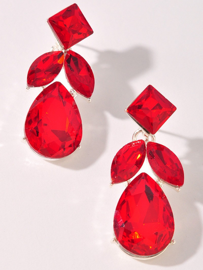 GEMSTONE DANGLE EARRINGS RED FRONT VIEW