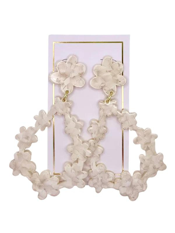DROP FLORAL EARRINGS WHITE SHELL