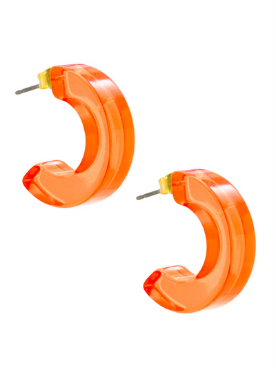 LUCITE NEON CHUNKY HOOP EARRING ORANGE FRONT VIEW