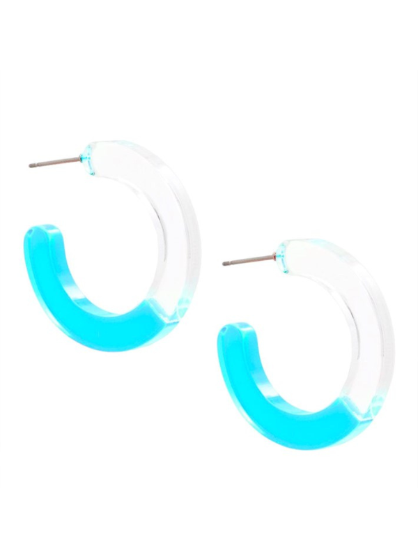 LUCITE TWO-TONE OPEN HOOP EARRING BRIGHT BLUE FRONT VIEW