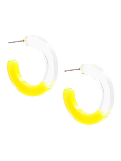 LUCITE TWO-TONE OPEN HOOP EARRING YELLOW FRONT VIEW