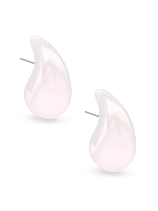 IRIDESCENT RESIN CRESCENT STUD EARRING WHITE FRONT VIEW 