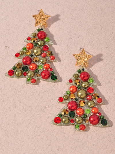 ACETATE CHRISTMAS EARRINGS IN GREEN FRONT VIEW