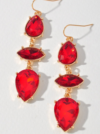 MULTISHAPE GEMSTONE DANGLE EARRINGS RED FRONT VIEW