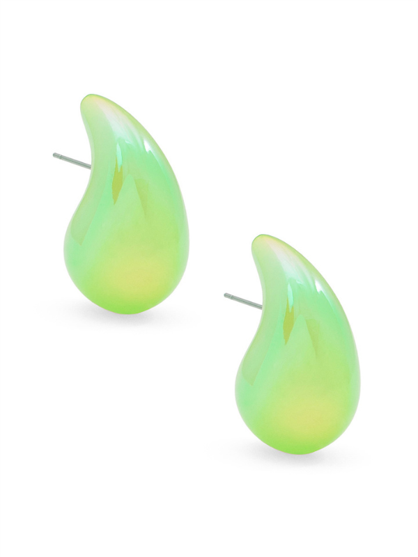 IRIDESCENT RESIN CRESCENT STUD EARRING LIME FRONT VIEW
