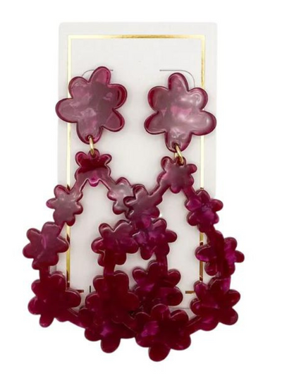 WINE COLORED FLORAL EARRINGS