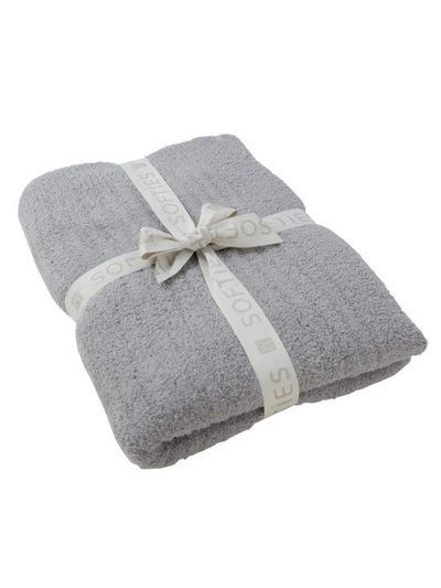 SOLID RIB MARSHMALLOW BLANKET GREY FRONT VIEW