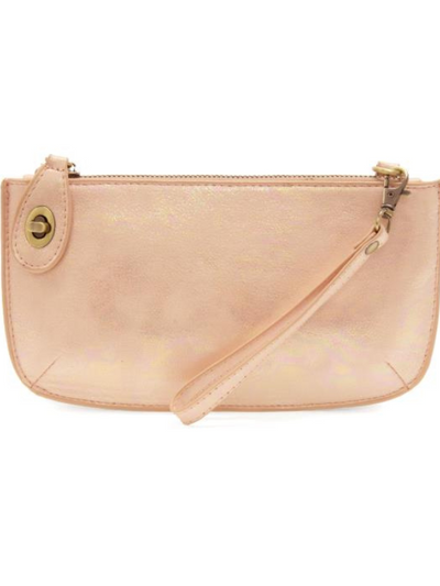 MINI CROSSBODY WRISTLET CLUTCH PINK HOLOGRAPHIC FRONT VIEW