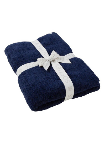 SOLID RIB MARSHMALLOW BLANKET NAVY FRONT VIEW