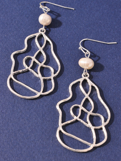 PEARL ACCENT METAL DROP EARRINGS FRONT VIEW