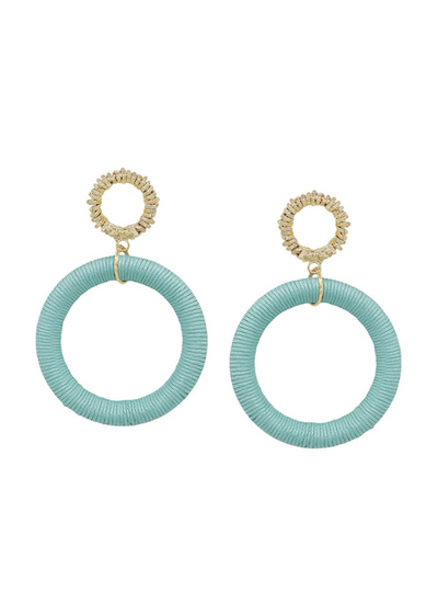 TEXTURED CIRCLE DROP POST THREAD EARRINGS MINT FRONT VIEW