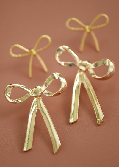GOLD BOW KNOT EARRINGS FRONT VIEW