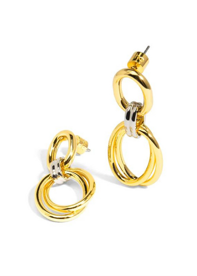 TWO TONE OVAL LINK DROP EARRING FRONT VIEW