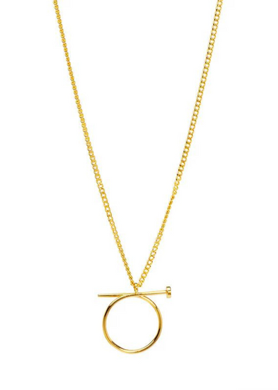 METAL CIRCLE NAIL NECKLACE GOLD FRONT VIEW