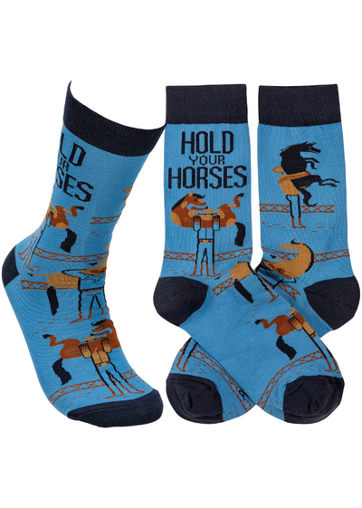SOCKS HOLD YOUR HORSES FRONT AND BACK VIEW