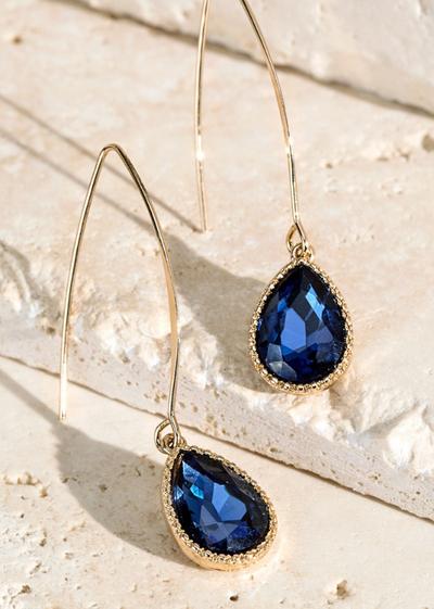 COLORED GLASS AND METAL TEAR DROP EARRINGS