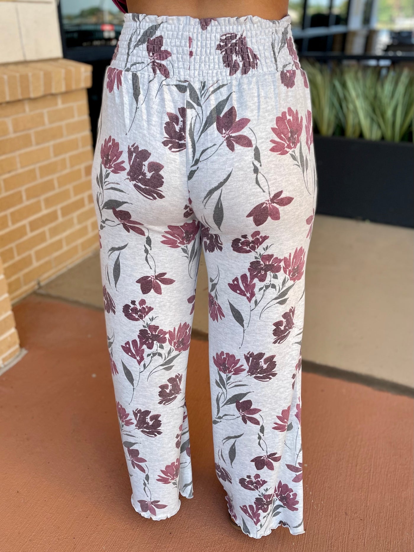 DAWN SMOCKED FLORAL PANT - HEATHER BIRCH