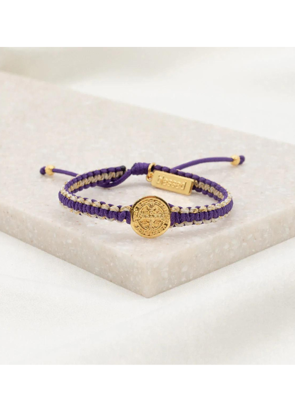 SCHOOL BLESSING BRACELET 1 MEDAL [1] - METALLIC GOLD/PURPLE/GOLD