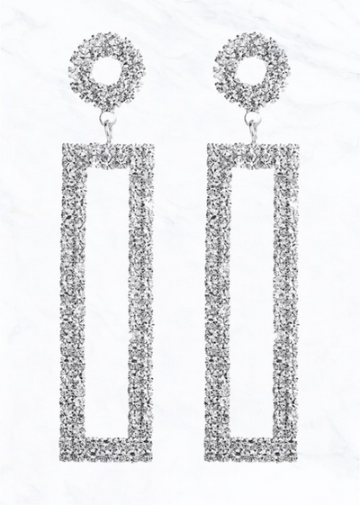 CUT OUT RECTANGLE WITH RHINESTONE POST DANGLE EARRINGS