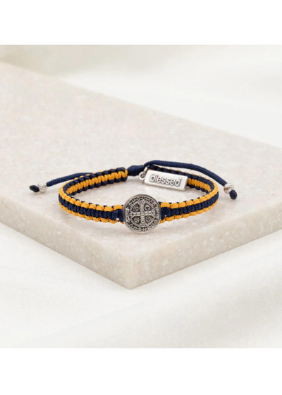 SCHOOL BLESSING BRACELET 1 MEDAL [1] - MAIZE YELLOW/NAVY/SILVER
