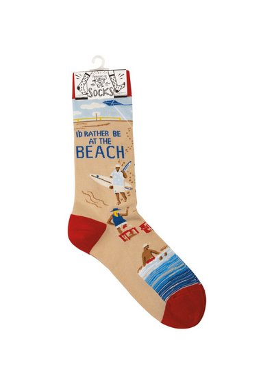 I'D RATHER BE AT THE BEACH SOCKS IN PACKAGING