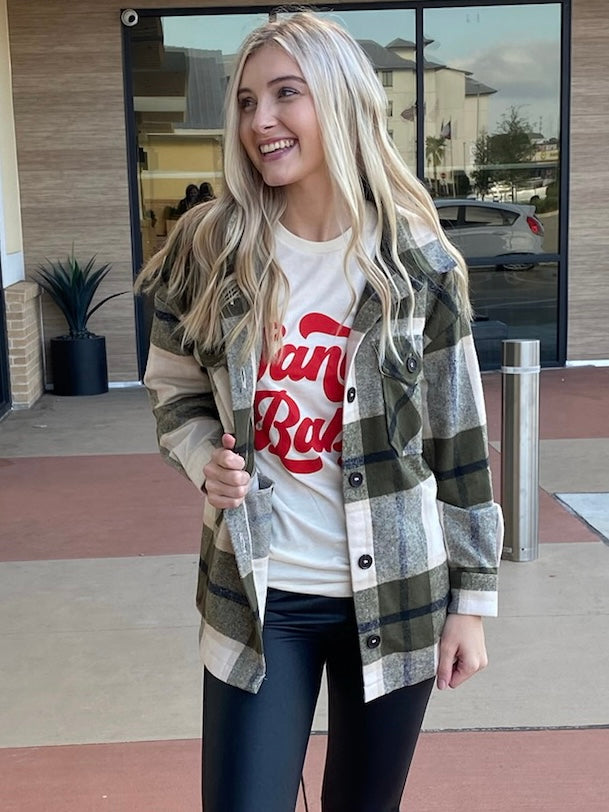 TINA PLAID JACKET - OLIVE