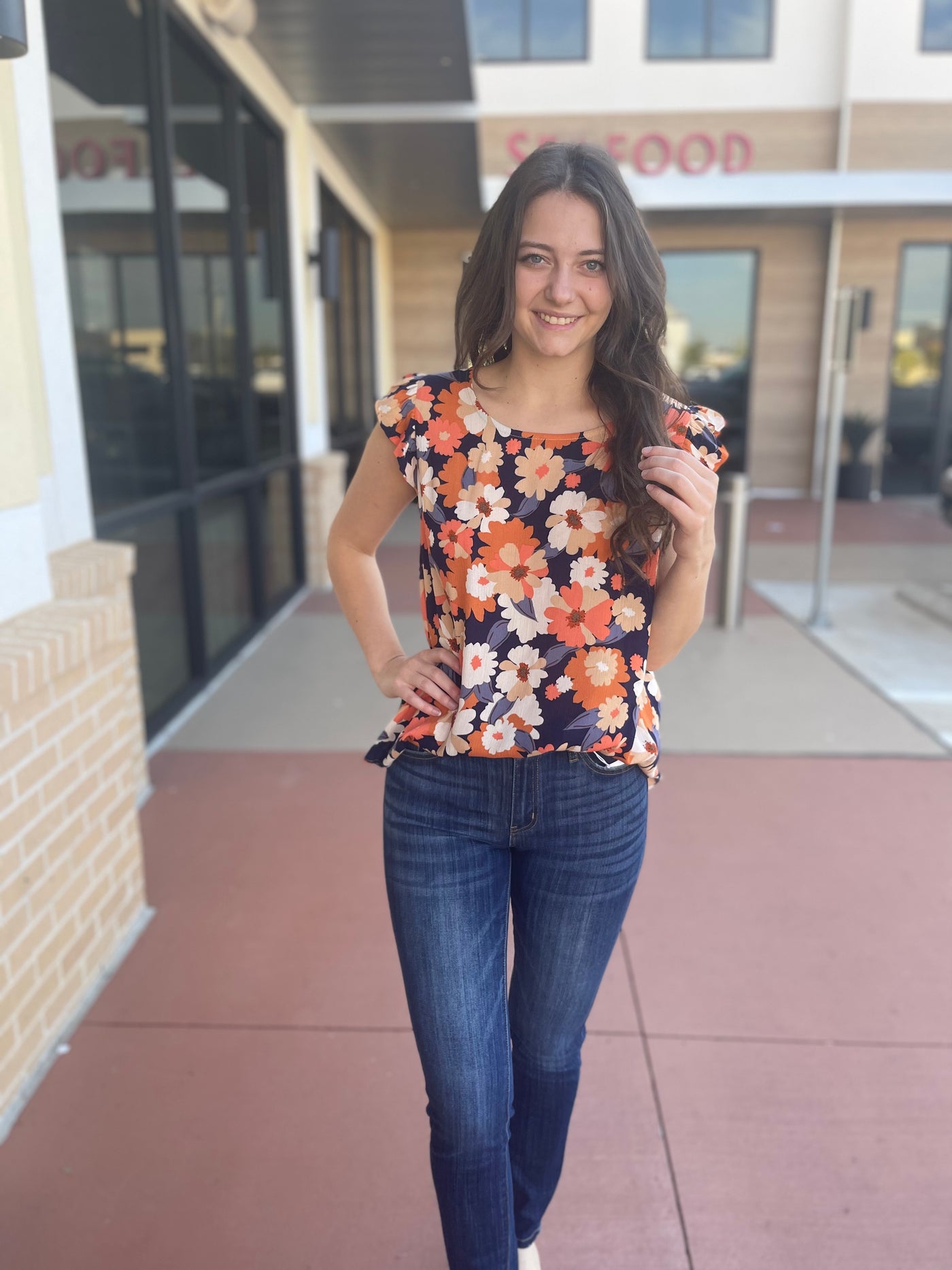 DEE FLORAL TOP - NAVY