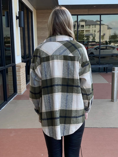 TINA PLAID JACKET - OLIVE