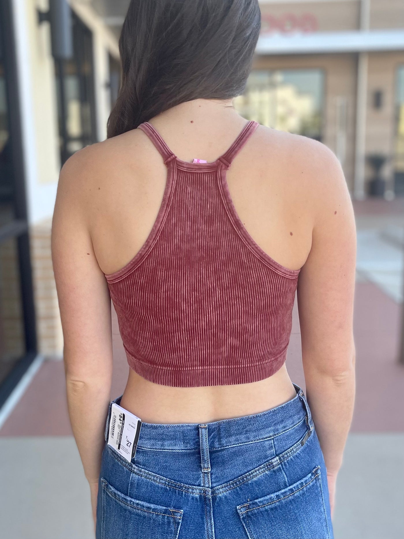 ELLE RIBBED SEAMLESS CROP TOP - DARK RUST