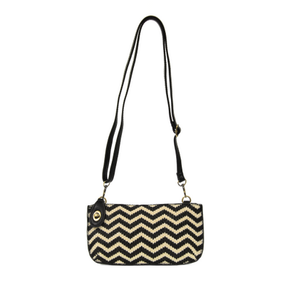 STRAW CROSSBODY BLACK AND CREAM FRONT WITH LONG STRAP
