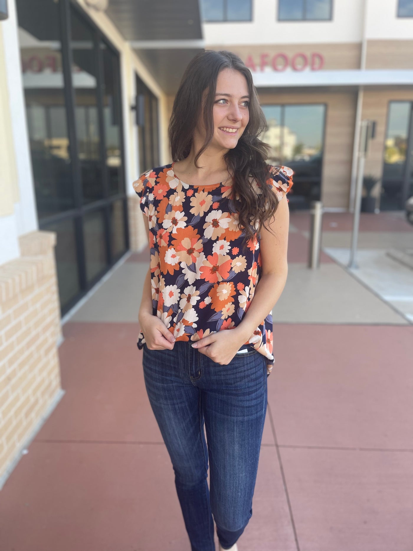 DEE FLORAL TOP - NAVY