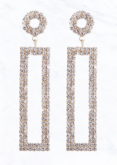 CUT OUT RECTANGLE WITH RHINESTONE POST DANGLE EARRINGS