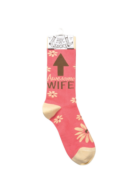 AWESOME WIFE SOCKS FRONT VIEW IN PACKAGING