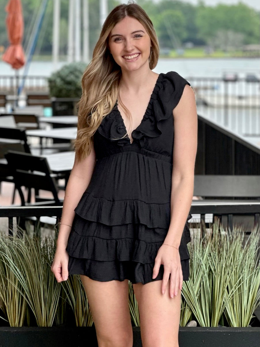 Lexi in black dress front view smiling